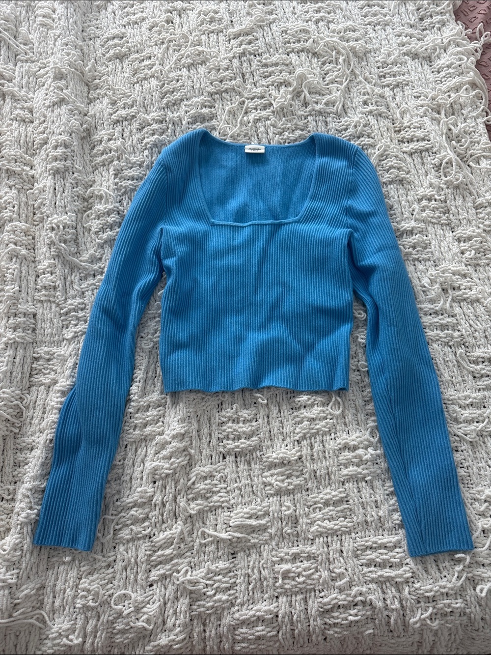 Abercrombie & Fitch Bright Blue Ribbed Square-Neck Cropped Sweater